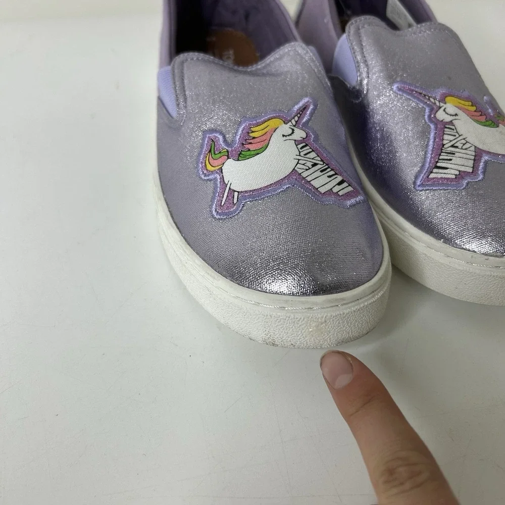 TOMS Shoes Girls 6 Orchid Foil Unicorn Canvas Luca Slip-Ons Lilac Purple Sparkle